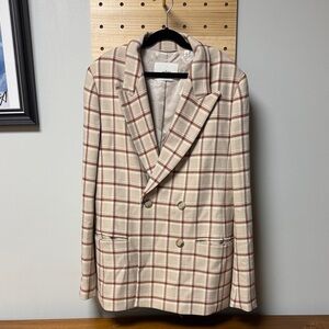 Wilfred Plaid Oversized Blazer in Cream and Brown